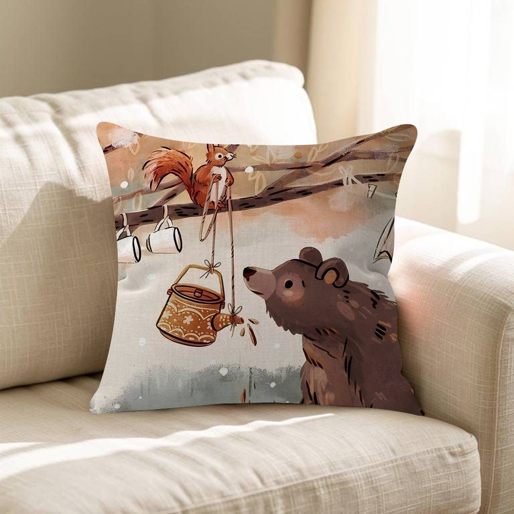 Cartoon Animal Bear Fox Squirrel Cushion Cover 30x50 Polyester Sofa Cushion Decorative Throw Pillows Home Decoration Pillowcover