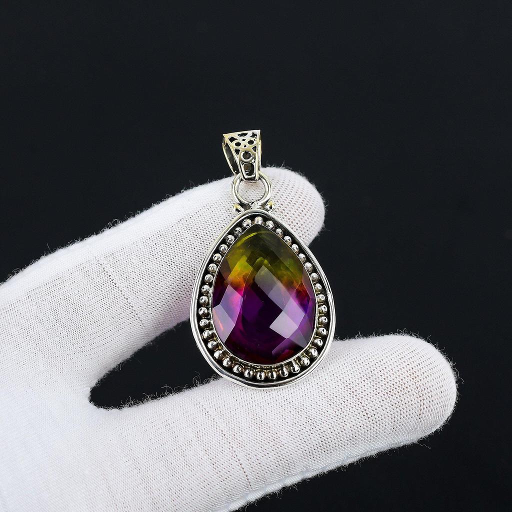 Ювелірний ювелірний кулон зі срібла 925 проби ручної роботи з дорогоцінним каменем Аметрин Дизайнерський кулон Кулон з дорогоцінним камінням Аметрин для подарунків