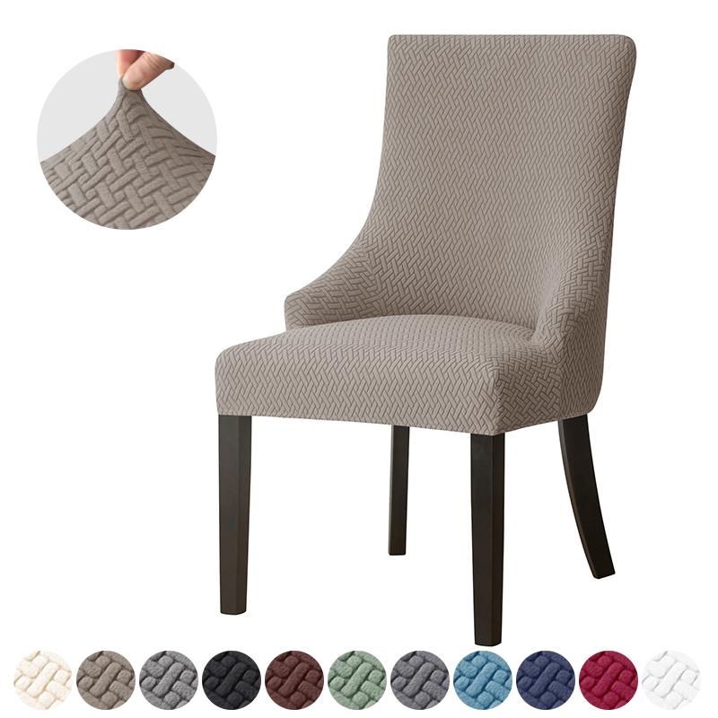 1/2pcs Jacquard Dining Chair Covers Stretch Chair Slipcovers Solid Color High Back Sloping Armchair Cover Hotel Kitchen Wedding