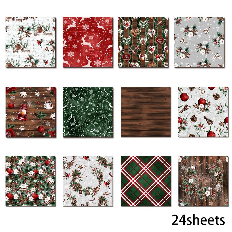 

24 листа рождественской печатной бумаги для создания открыток своими руками для скрапбукинга, фоновой бумаги для поделок, Счастливого Рождества, ретро, декоративная бумага