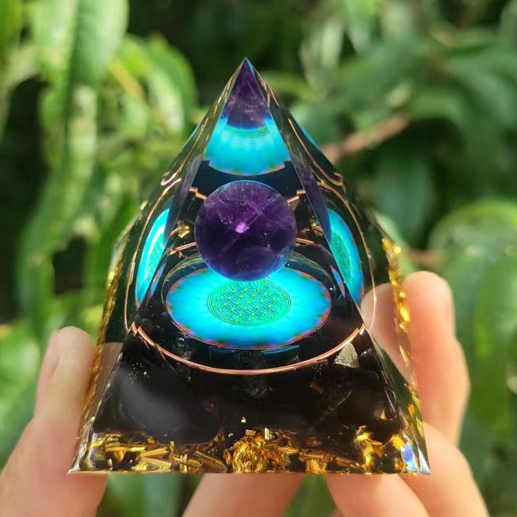 Energy Pyramid Reiki Natural Amethyst Ball Healing Crystals Chakra Tool Ornaments Resin Stones Craft Kids Gift Pyramid