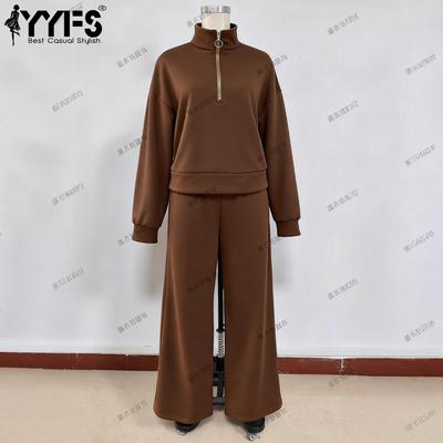 Damenmode, lässig, Frühling und Herbst, einfarbig, langärmelig, POLO-Ausschnitt, Hose, Hosenanzüge