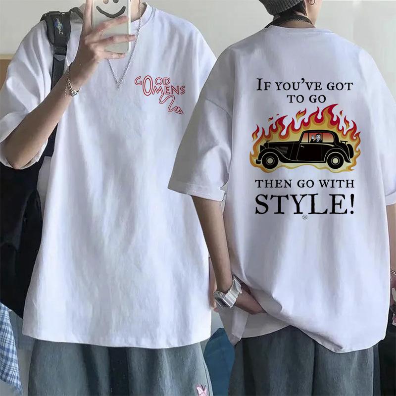 Lustige EU-Größen T-Shirts für Männer Good Omens Cartoon T-Shirt Harajuku T-Shirt Das Ende war nur der Anfang Grafik-Tee Tops Streetwear