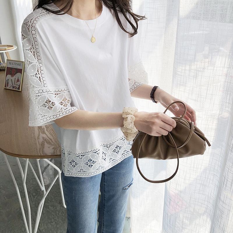 Lace Tops Women Summer Blouses Casual Half Sleeve Blusas Female Hollow Out Solid Tunic Oversized
