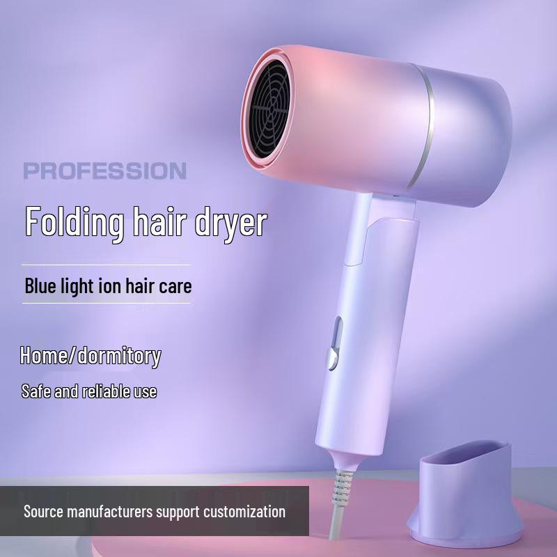 Blått Lys Negativ Ion Sammenleggbar Hårføner - Ideell for Hjem, Salonger og Hybler