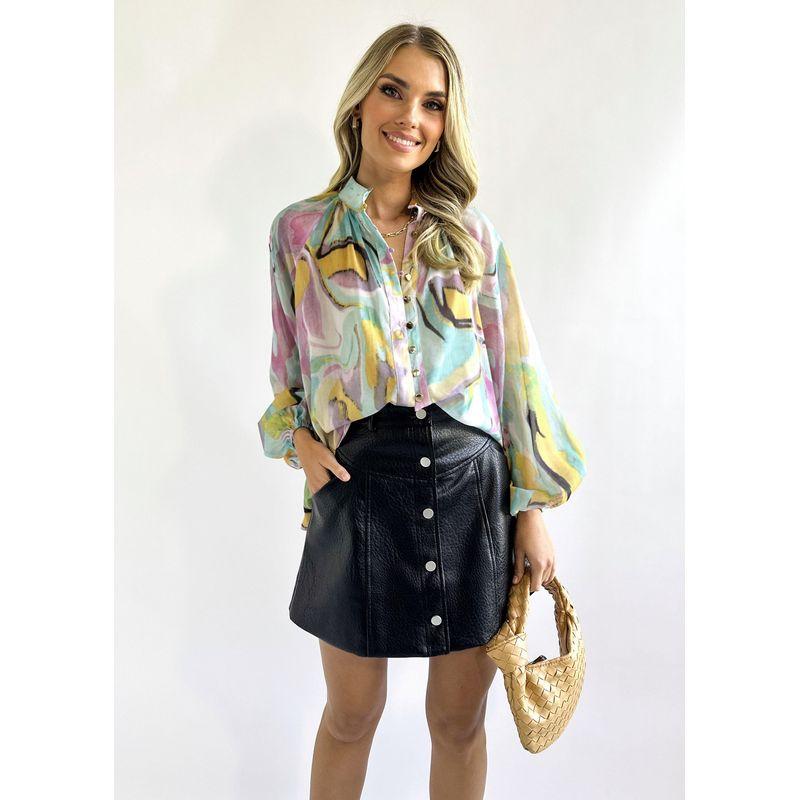 

Slim V-neck Shirt European and American Women s Clothing Fall New Arrival Stylish Print Fashion Loose and Slimming V-neck Shirt Yellow Green Print L