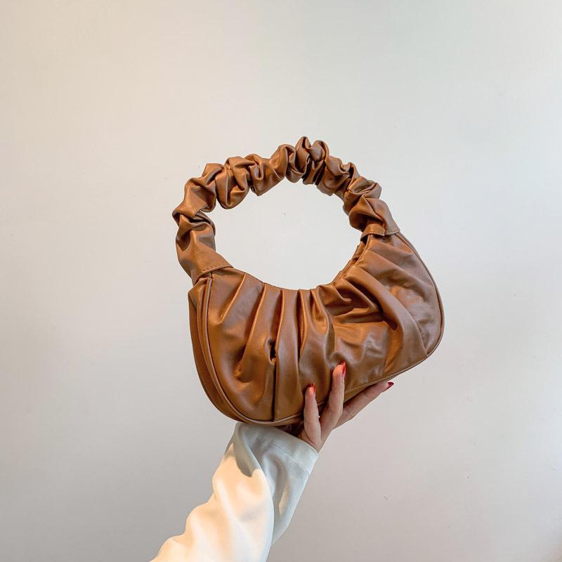 Contrasting Colors New Fashionable Solid Color Pleated Clouds Sweet Shoulder Bag Street Trend Portable Underarm Women's Bag