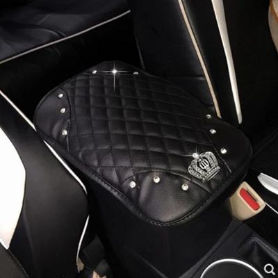 Bling Glitter Crown PU Leather Car Armrest Box Mat Car Interior Decoration Accessories Auto Supplies Protect Cover Anti-slip