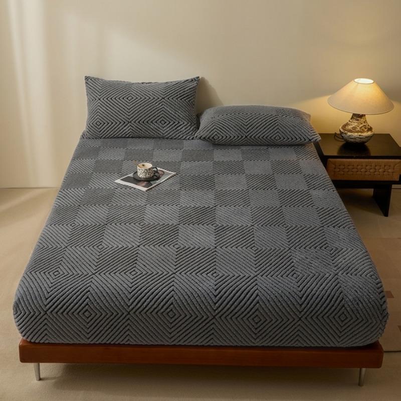 

2025 new fitted sheet household sleeping naked jacquard warm sun velvet piled thickened bedspread non-slip three-piece set 90x200cm 3pcs