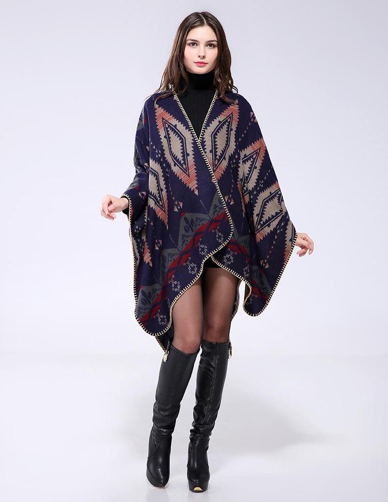 Geometric Rhombus Fashion Extra Long Thick Imitation Cashmere Ethnic Travel Shawl Cape
