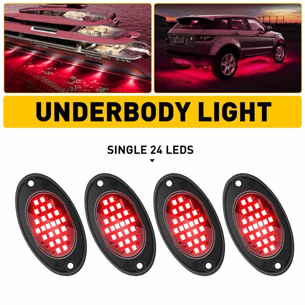 

4X Red LED Rock Lights Underbody Trail Rig Glow Lamp For Offroad SUV Pickup Truc