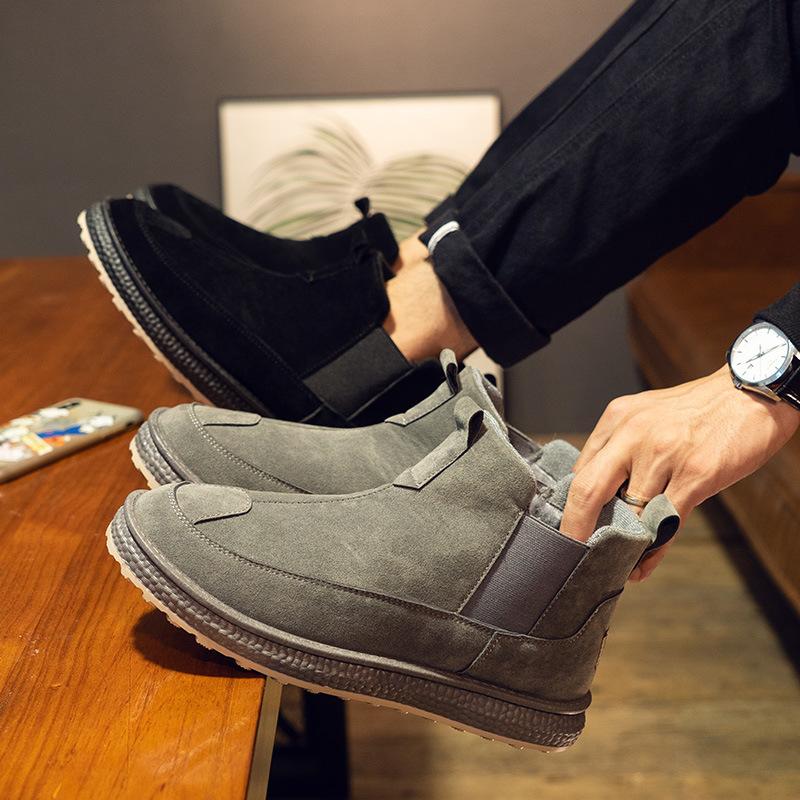 Fashion Winter Men's High Top Snow Boots Plush Medium Tube Chelsea Cotton Shoes 2024 Waterproof Anti-skid Thickened Warm Cotton Shoes