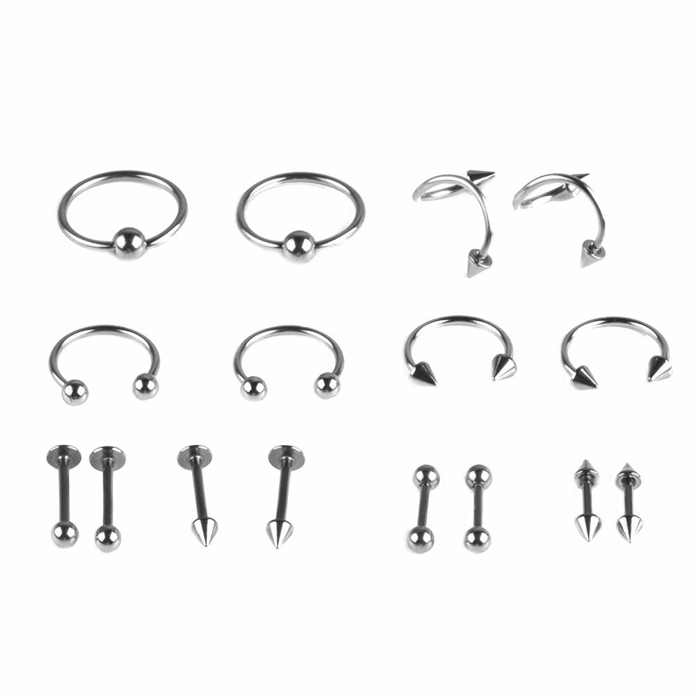 16Pcs Punk Steel Piercing Open Nose Lip Rings Spike Navel Bell Button Rings Sets 16Pcs Punk Steel Piercing Open Nose Lip Rings Spike Navel Bell Button Rings Sets