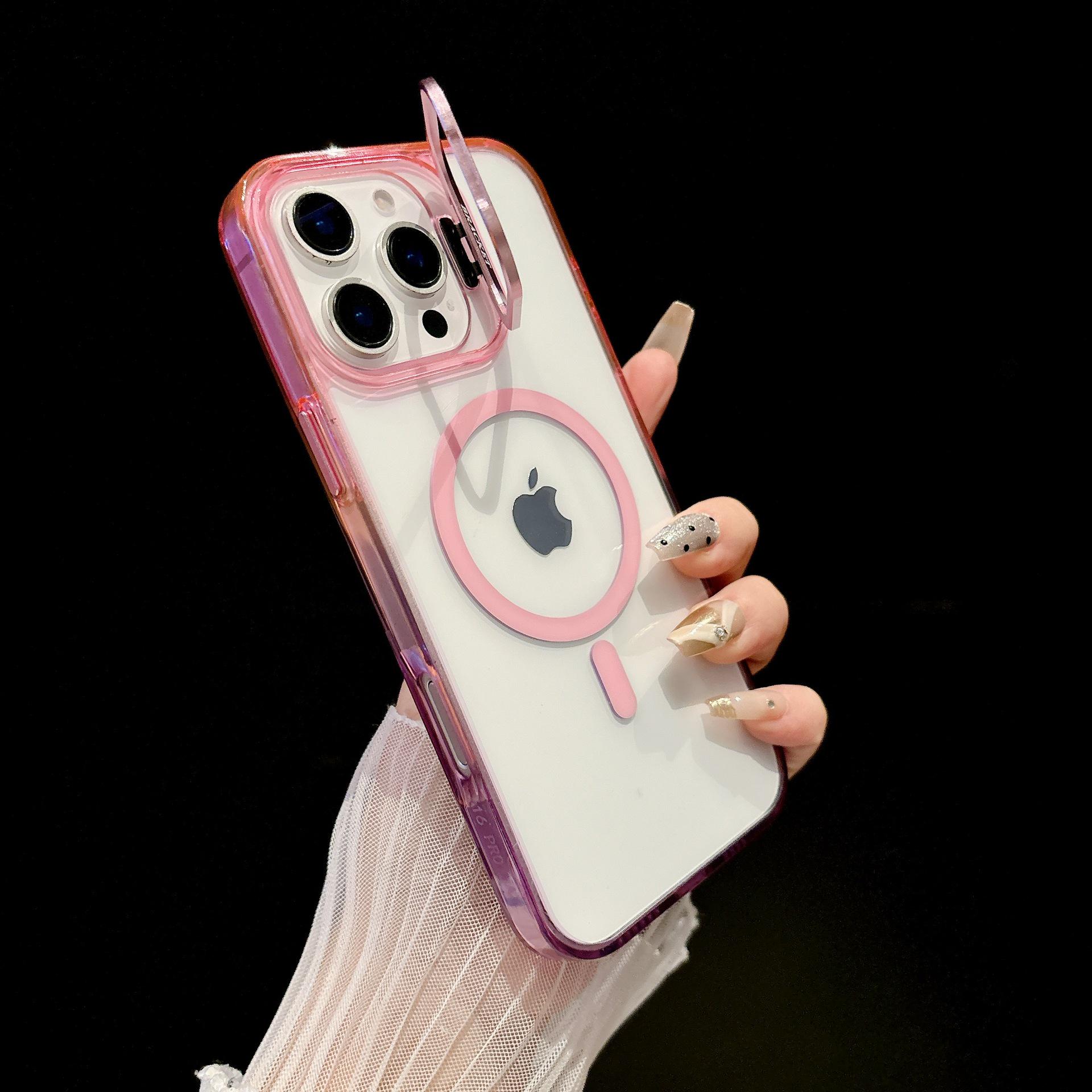 

Gradient Border iPhone 17 Pro Max Case with Clear Lens Holder 15 Pro рожевий