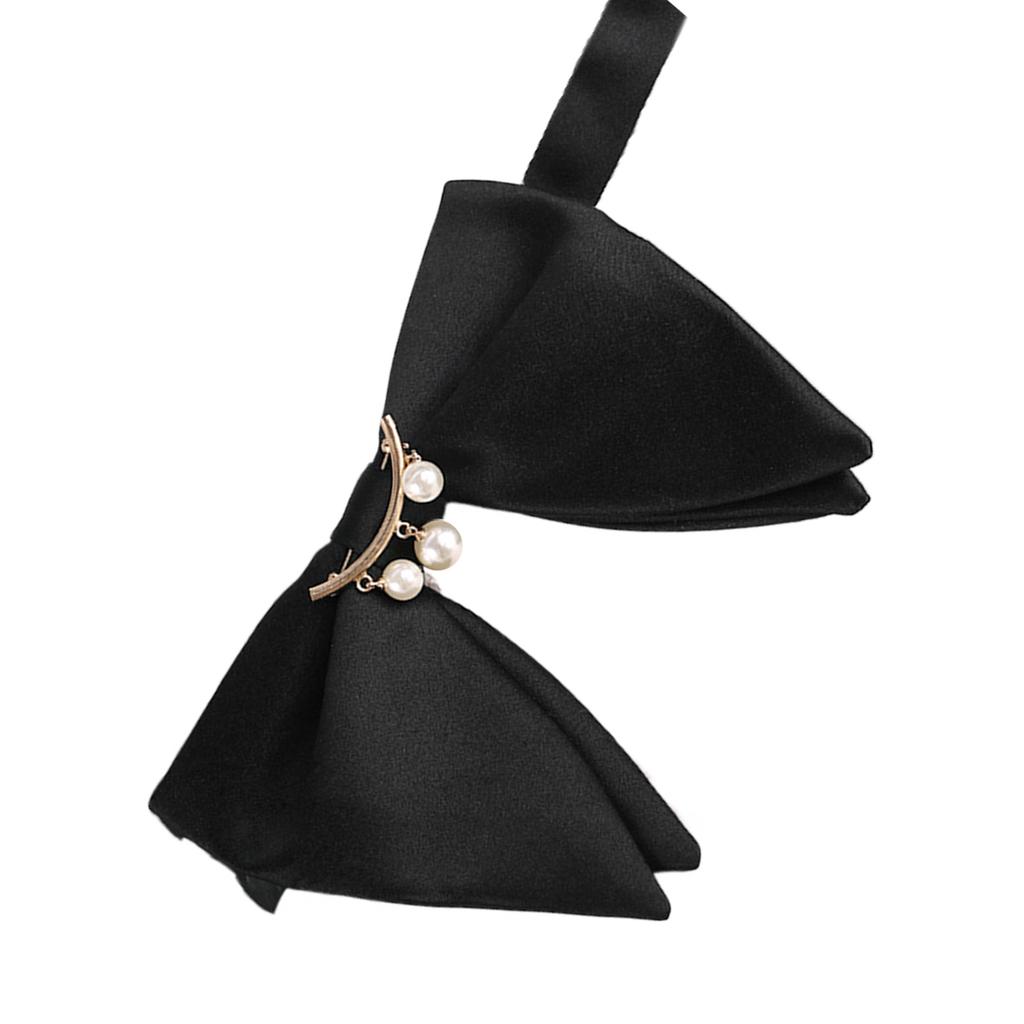 Herren Elegante Schwarze Übergröße Fliege mit Perlenkette Verstellbare Vorgebundene Hornfliege Smoking Krawatte für Hochzeitsfeier