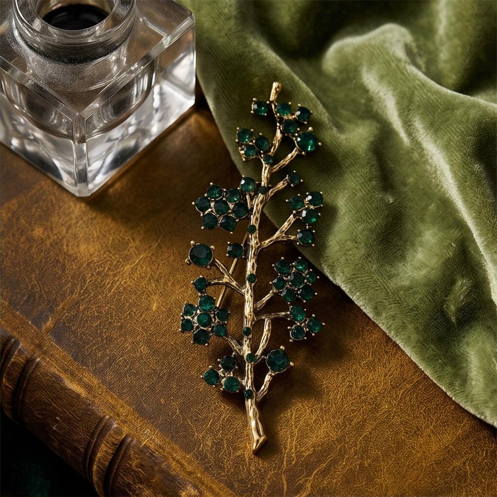 Emerald Branch Brooch - Women's Luxury High-End Fashion Accessory with Exquisite and Stylish Design