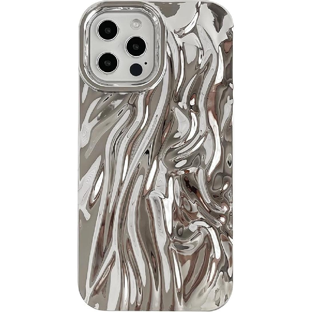 Caseative for iPhone 12 Pro Max Case,Pleated Water Ripple Chrome Wave Pattern Soft Phone Case (Gold) серебряный