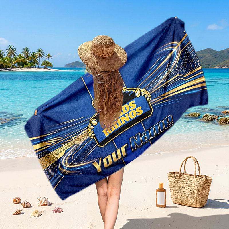 Leeds Rhinos Customized Name Text Beach Towel, Soft Absorbent Towel Beach Pool Travel Personal Gift
