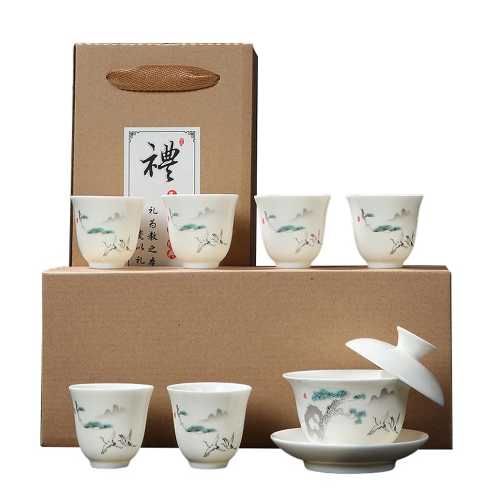 Premium Porcelain Gai Wan Tea Set For Home Traditional Chinese Brewings Household Hand Grasp Bowl Set For Household