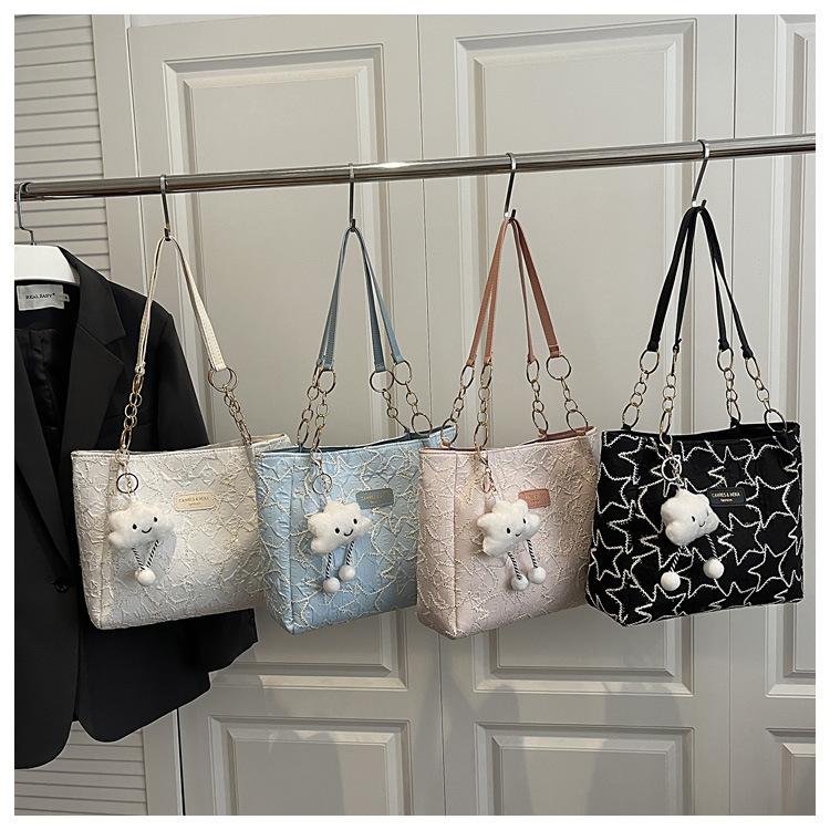 Star Embroidery Shoulder Bags for Women Large Capacity Versatile Ladies Casual Tote Bag College Style Simple Female Handbags