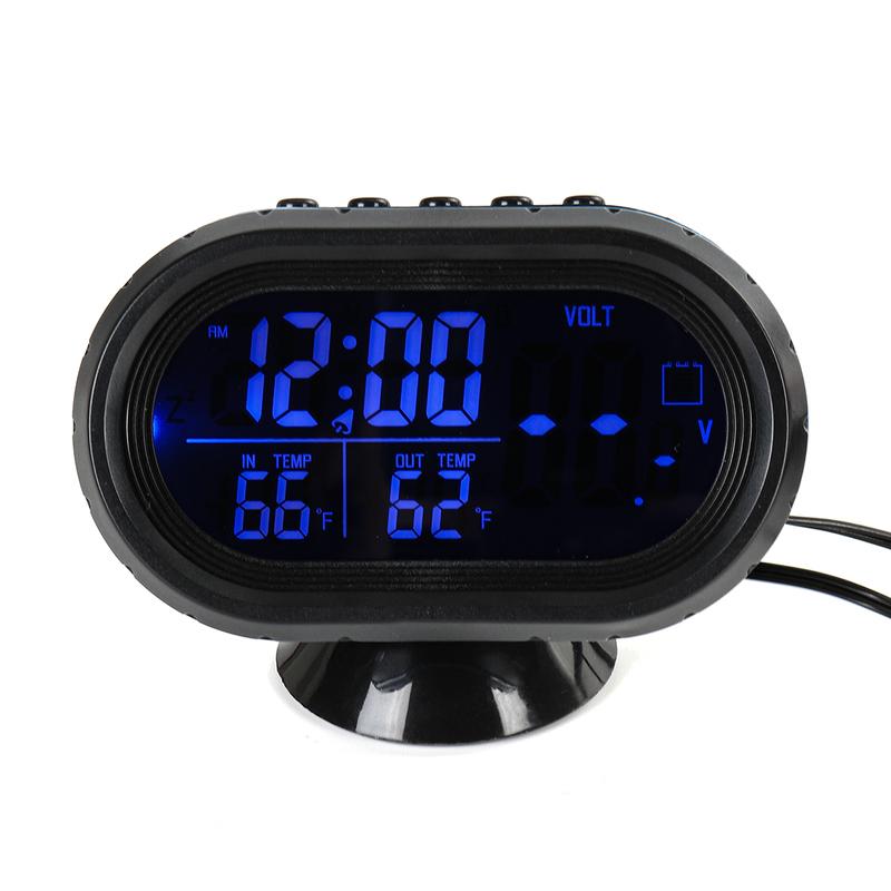 4 In 1 12V-24V HD Multi-function Digital Voltmeter Temperature Clock Thermometer Electronic Clock Night Light