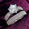 Trends 3Pcs Set Wedding Rings for Women Full Bling Iced Out Cubic Zirconia Crystal Rings Engage Fashion Luxury Jewelry