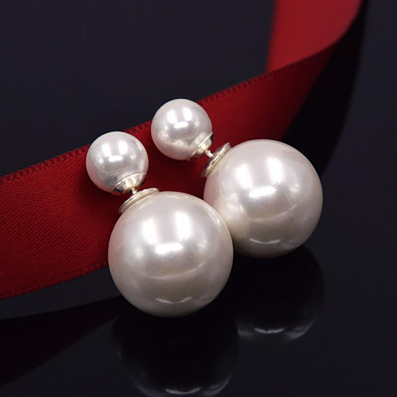 Boucles d'oreilles clous en argent S925 double face avec perle et design coréen – Boucles d'oreilles uniques pour femmes avec taille avant et arrière