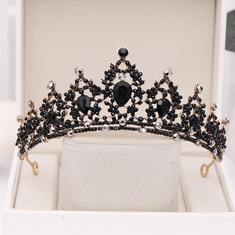 Tuanming Baroque Bridal Headband: Black Rhinestone Vintage Crown for Birthdays