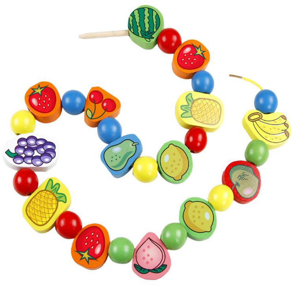 Holz-Fruchtform-Perlenbausteine mit Seil Puzzle-Spielzeug für Kinder Jungen Mädchen