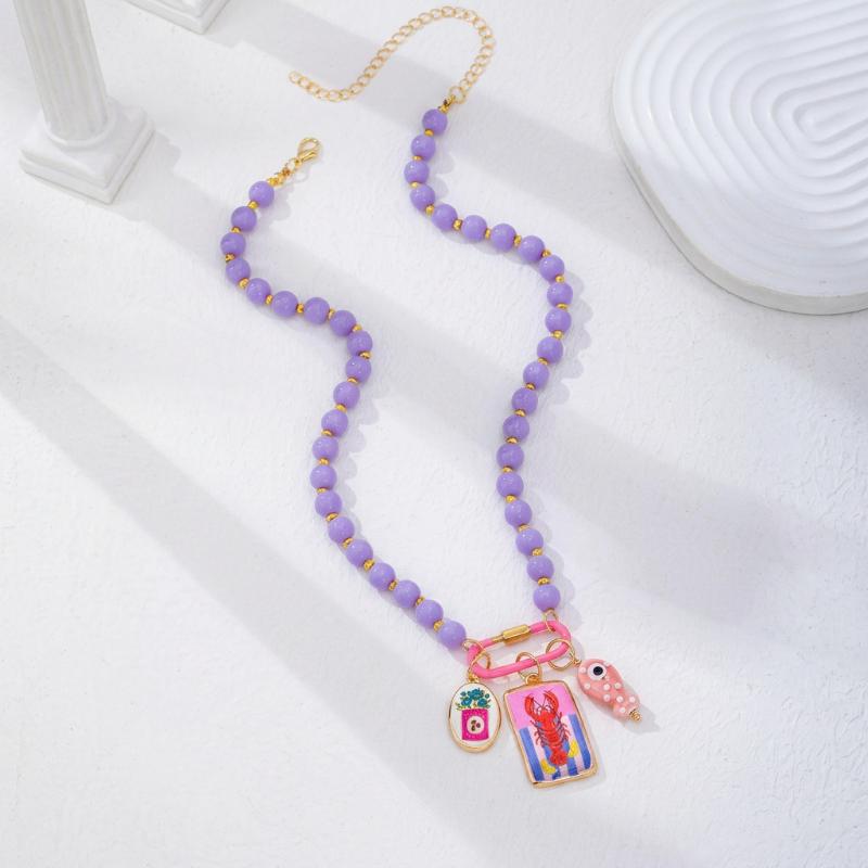 Bohemian Layered Summer Beach Necklace Acrylic Colorful Beads Fish Starfish Charms for Daily Dating Wear