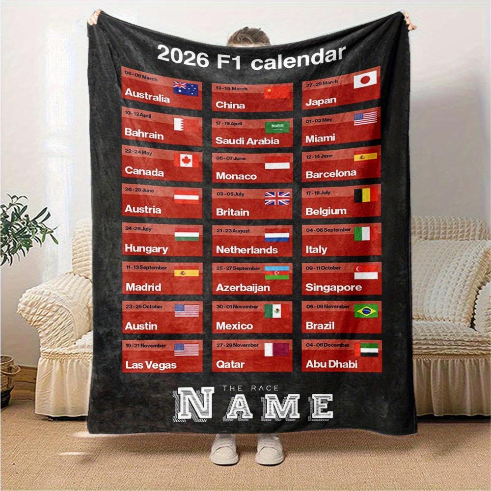 2026 F1 Calendar Flags Customized Your Name Blanket Lightweight And Comfortable Warm Blanket Suitable For Bed Home Chair Office Sofa Camping