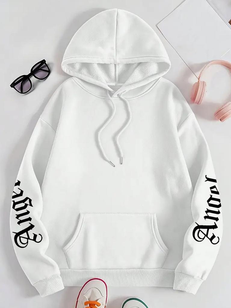 Felpa con cappuccio Hip Hop Sportiva da uomo con design ad ali a tema angelo e frase motivazionale, Top con cappuccio rétro street loose per tutte le stagioni