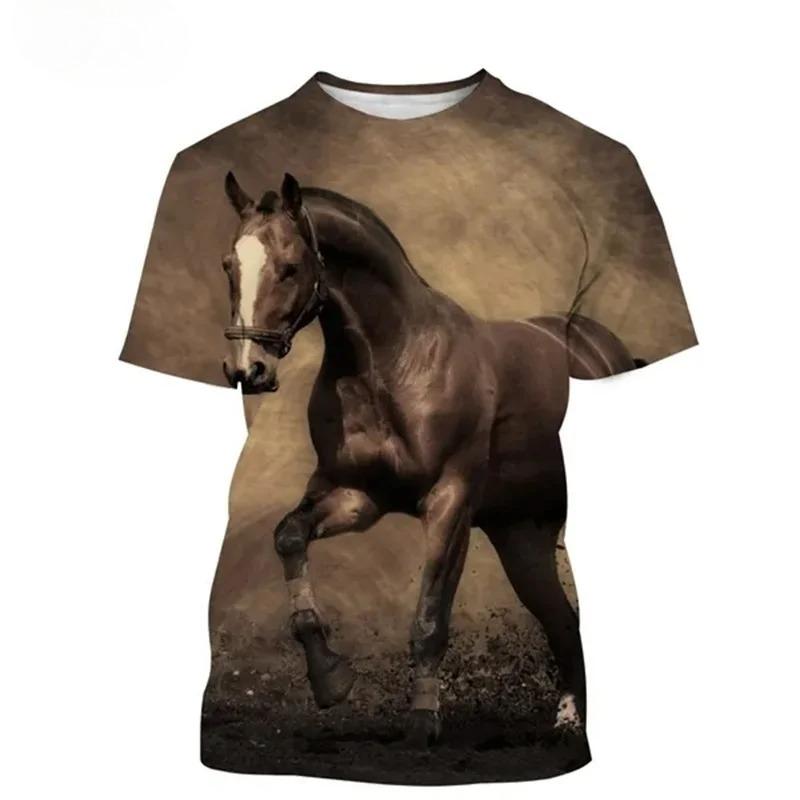 3D Print Animal Horse Graphic T-shirt for Men Women Casual Personality Mens Short Sleeve Tee Tops Streetwear Kids Animal Tshirts