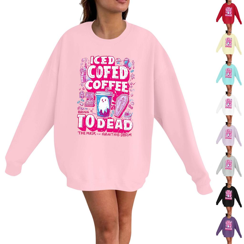 Women's Casual Fashion Long Sleeve Halloween Print Pullover Round Neck Sweatshirt