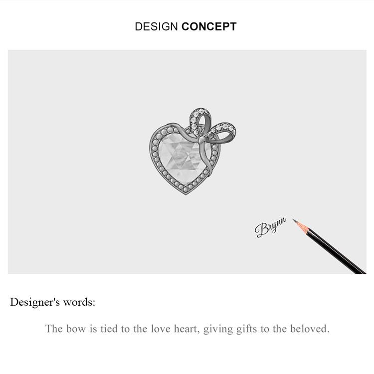 BAMOER 925 Sterling Silver Roséguld Hjärtformad Zirkonpärla, Kvinnor Romantisk rosett Gift of Love Charm Hänge som passar Original 3 mm armband DIY smycken