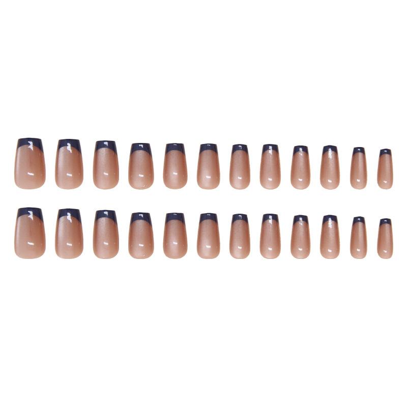 Cat'S Eye Wearing Nail Piece Solid Color Dark Blue French Removable Nail Manicure Piece Simple Fine Flash Nail Patch 24 Pieces