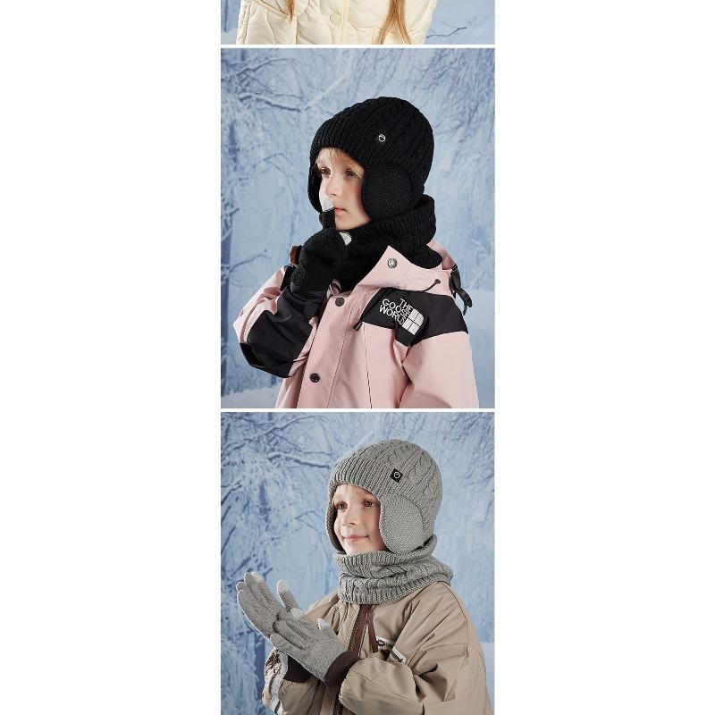 Winter Plush Thick Children's Hat, Scarf Gloves, Three Piece Set, Men's and Women's Outdoor Windproof Ear Protection, Warm Knitted Hat