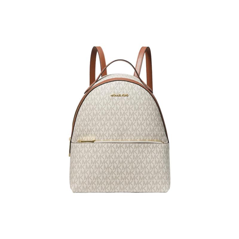 Michael Kors Sheila Goldbuchstaben Logo Presbyopie Große Kapazität Reißverschlusstasche Leinwand Schultasche Rucksack Mittel Damen Weiß
