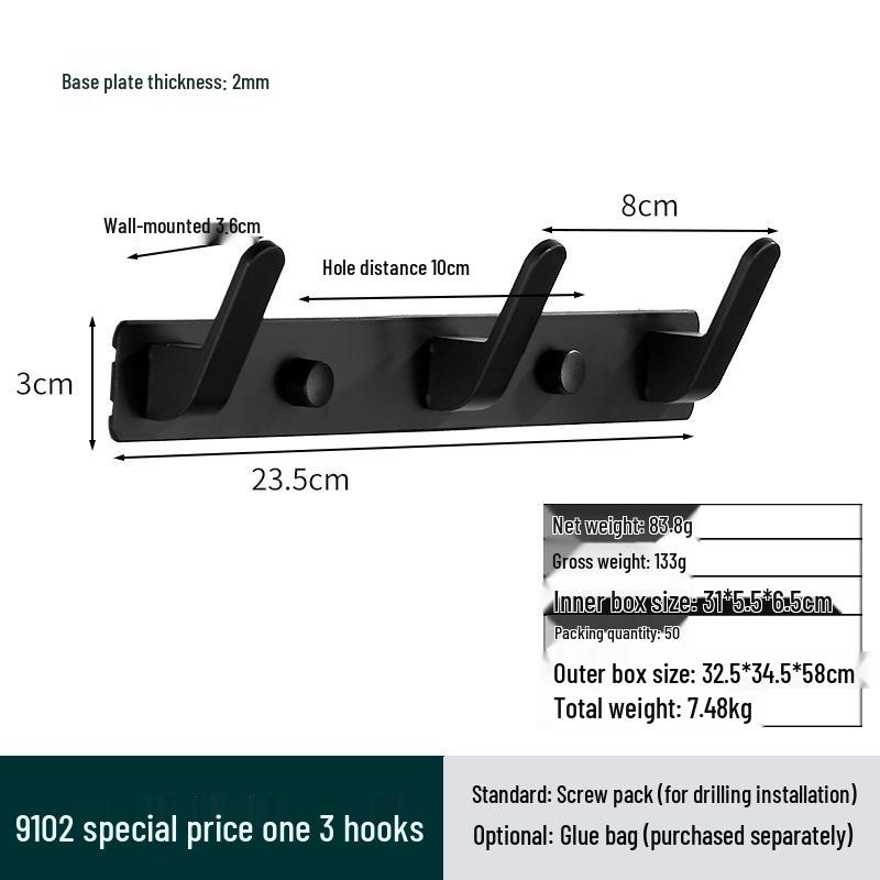 Space Aluminum No-Drill Clothes Hook for Bedroom/Bathroom Doors