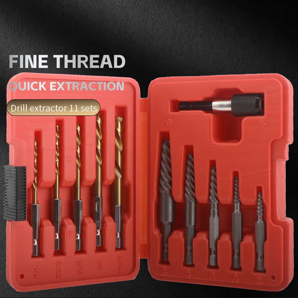 

11Pcs Screw Extractor and Left Hand Drill Bits Set Included 5Pcs Screw Extractor, 5Pcs HSS Drill Bits and 1Pcs Adapter, красный