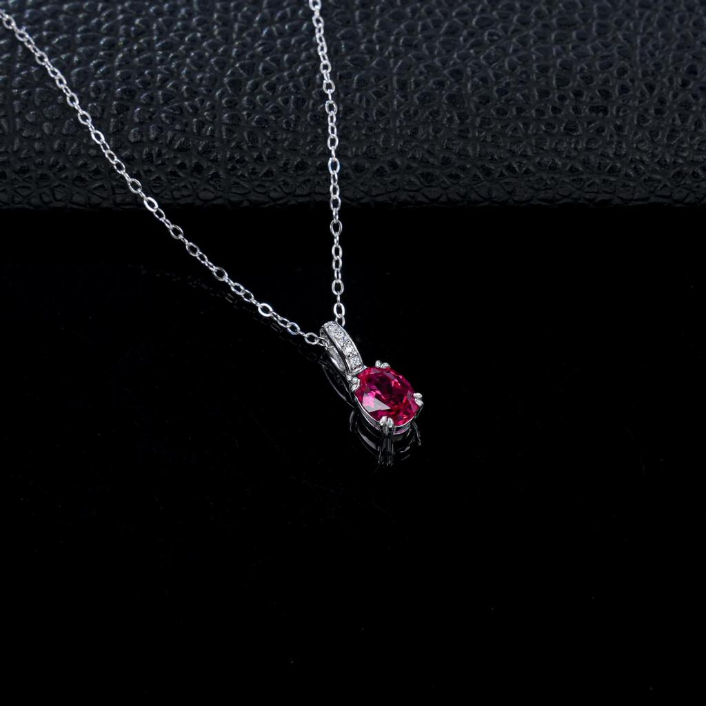 Elegant Single Red Ruby Silver Necklace for Women - Perfect Daily Wear, Versatile, and Ideal Valentine's or Birthday Gift.
