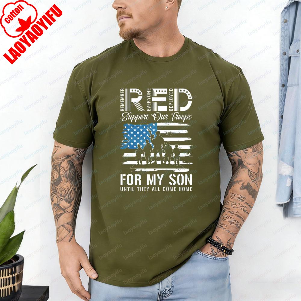 RED Friday Tshirt for My Son Design Military Family Heritage Cotton Tee Vintage Classic Patriotic Mens Camisetas Nostalgia Tops