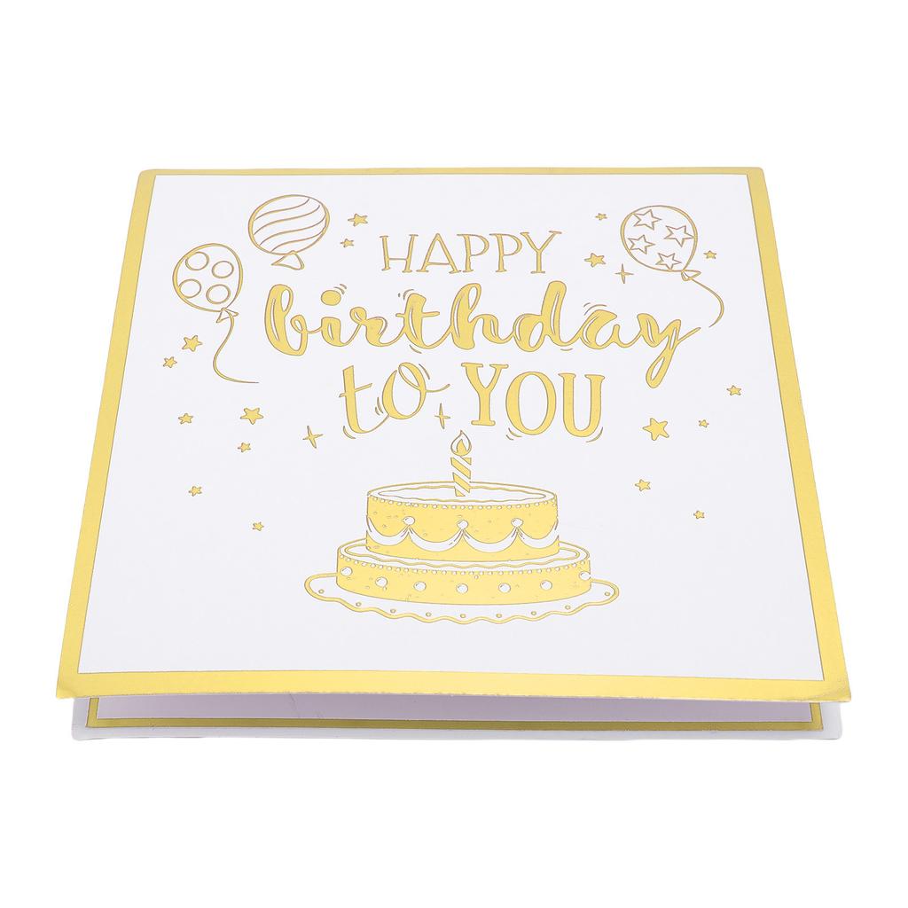 Birthday Card Cake Fireworks Stars Balloons 3D Birthday Greeting Card with Light Music Envelope for DIY Present Gold