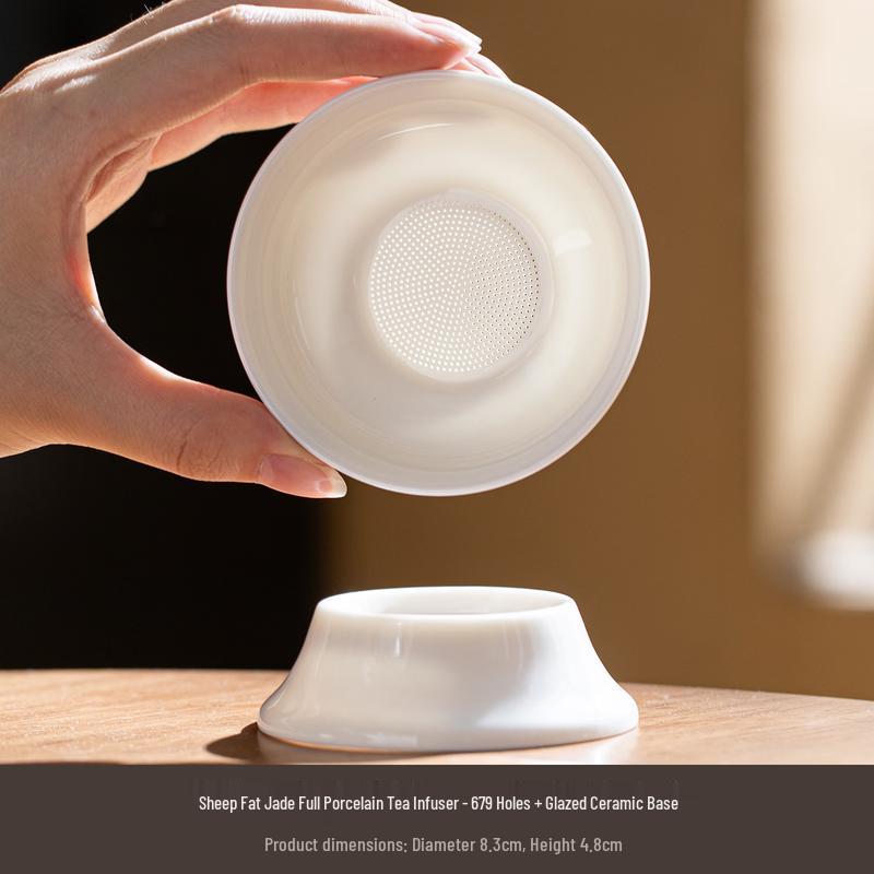 Deou Star Mutton-Fat Jade Ceramic Tea Strainer Set