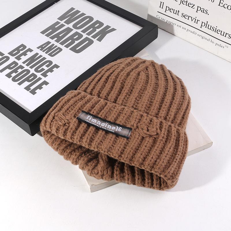Autumn and Winter Woolen Hats for Women  Letter Cloth Labels  Small Knitted Hats for Couples Versatile Ear Protection, Warm Pullover Cold Hats for Men