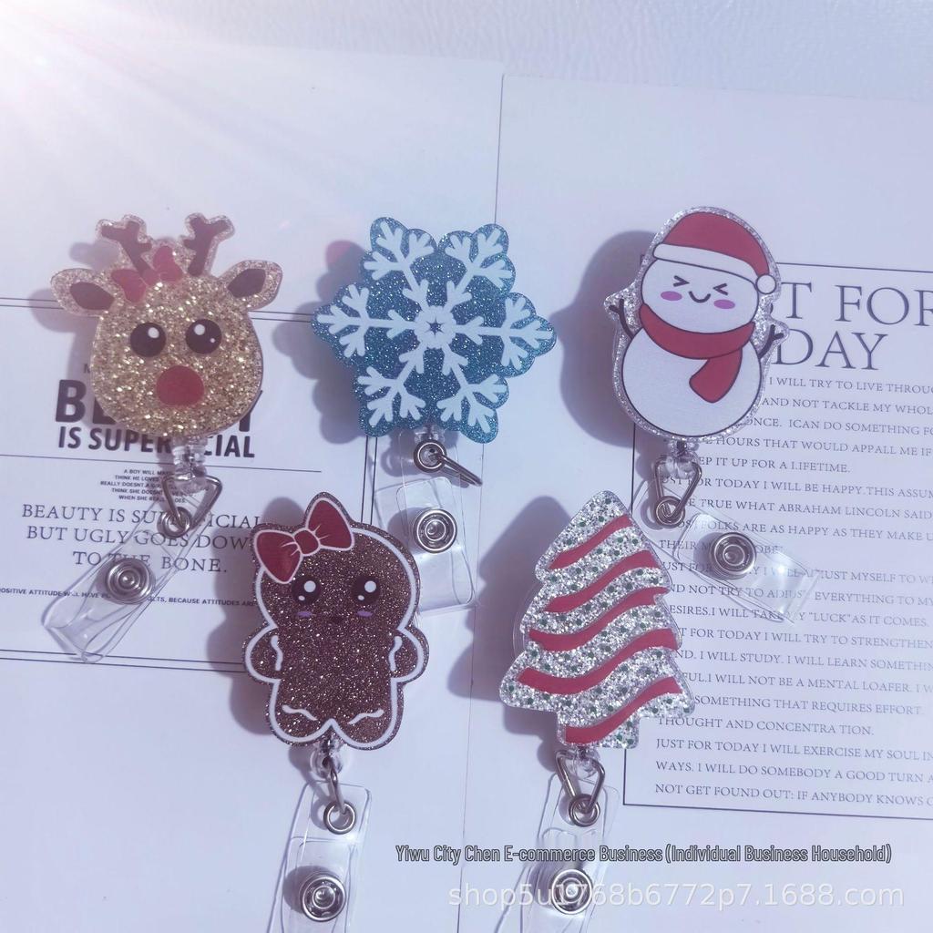 Retractable Christmas Cartoon Card Holder - Gingerbread Man & Tree Design