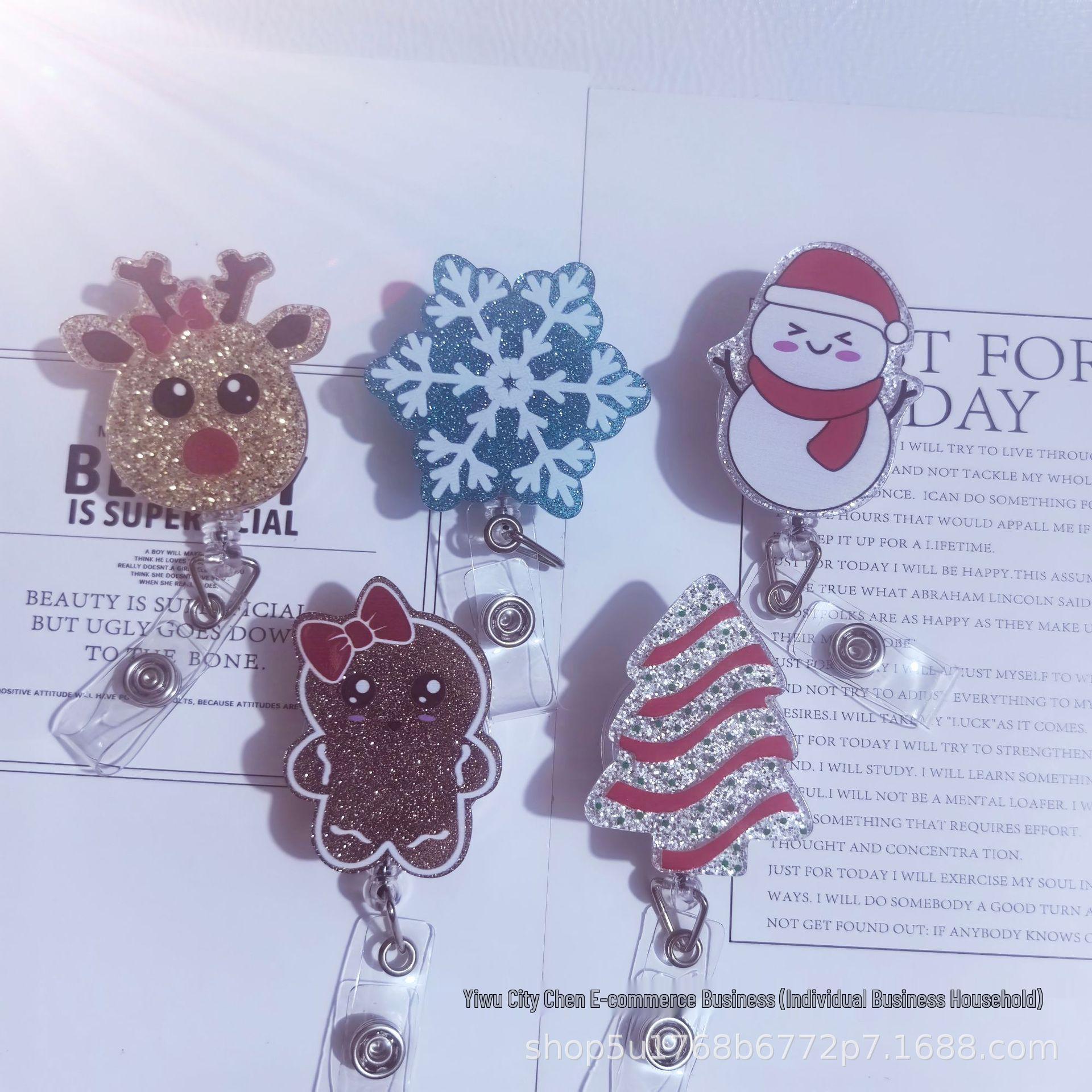 Retractable Christmas Cartoon Card Holder - Gingerbread Man & Tree Design Gingerbread Man