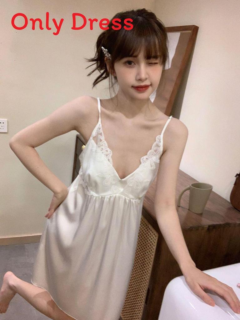 Pure Desire Summer Women Ice Silk Sleeveless Nightdress With Chest Padding For Home Sleepwear