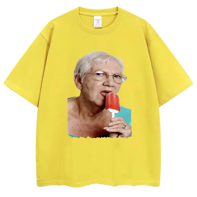 Funny Grandma Licking Red Popsicle Meme T Shirt Cute Granny Ice Cream Humor T Shirts Casual Cotton Oneck Tees Unisex