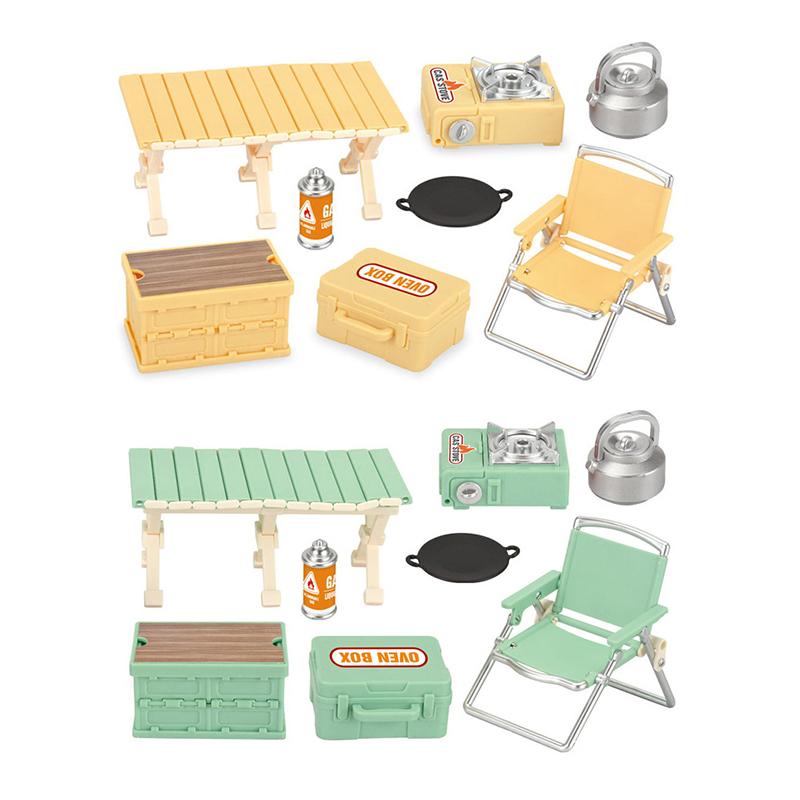 Simulation Mini Picnic Camping Set Dollhouse Outdoor Scene Decor Folding Tables Chair Stool Cassette Stoves Kid Pretend Play Toy